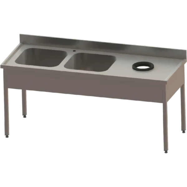 Spălător Cu Rebord, 2 Cuve Stânga Și Orificiu Reziduuri Dreapta, Fără Poliță Inferioară, Demontabil - Kraftinox