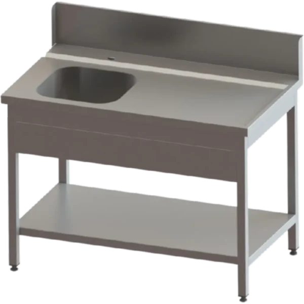 Masă De Intrare Dreapta Cu Rebord Și O Cuvă Stânga Pentru Mașină De Spălat Cu Capotă, Fără Orificiu De Reziduuri Și 1 Poliță Inferioară, Demontabil - Kraftinox