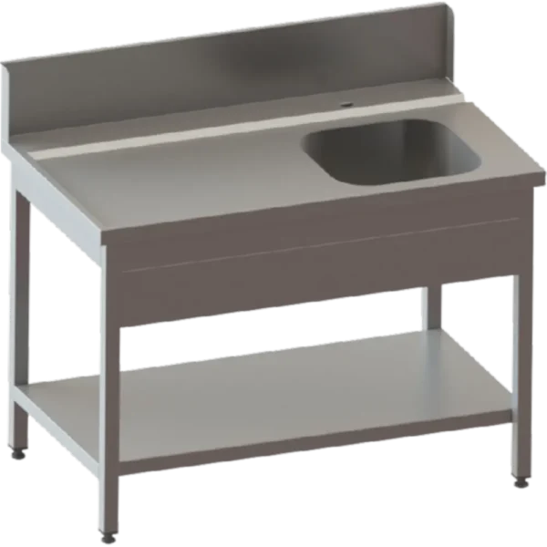 Masă De Intrare Stânga Cu Rebord Și O Cuvă Dreapta Pentru Mașină De Spălat Cu Capotă, Fără Orificiu De Reziduuri Și O Poliță Inferioară, Demontabil - Kraftinox